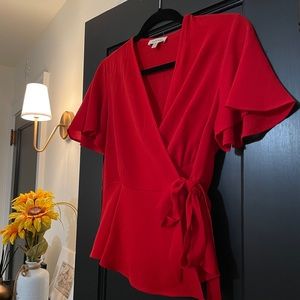 Red Blouse with Tie Knot